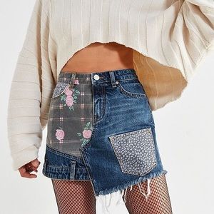 BDG floral patchwork denim skirt